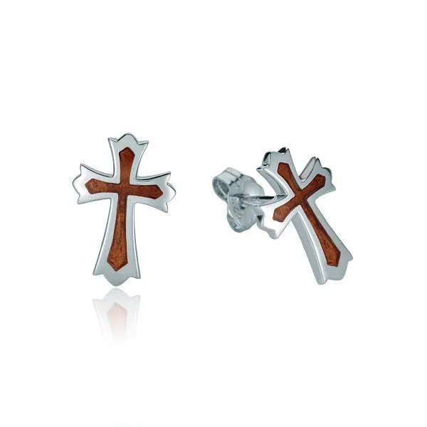 Koa Wood Regal Cross Stud Earrings