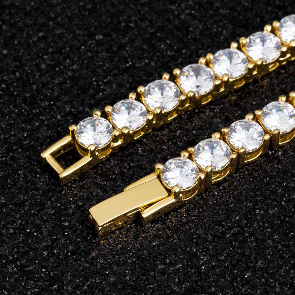 KRKC 3mm CZ Diamond Mens Tennis Chain and Bracelet Set in 14K Gold