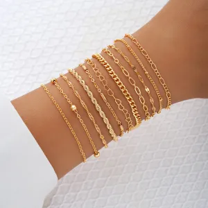 Luxurious 11-Piece Metal Bracelet Set - Boho Retro Thick Twist Cuban Chains for Versatile Holiday Style