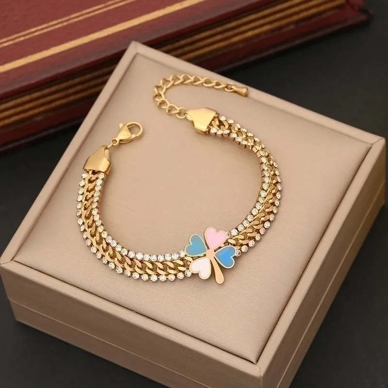 Luxurious Flower Stainless Steel Plating Inlay Zircon Gold Plated Bracelets