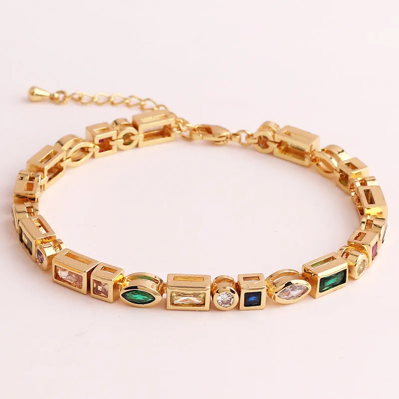 Luxurious Women Quadrilateral Ellipse Round Geometric Copper Electroplating Bracelets