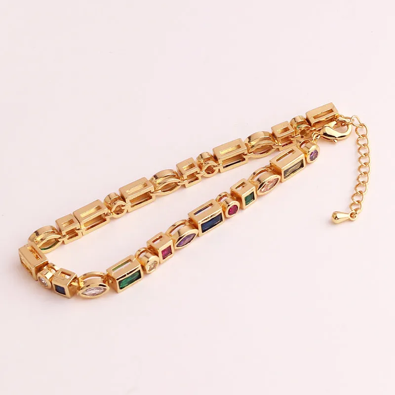 Luxurious Women Quadrilateral Ellipse Round Geometric Copper Electroplating Bracelets