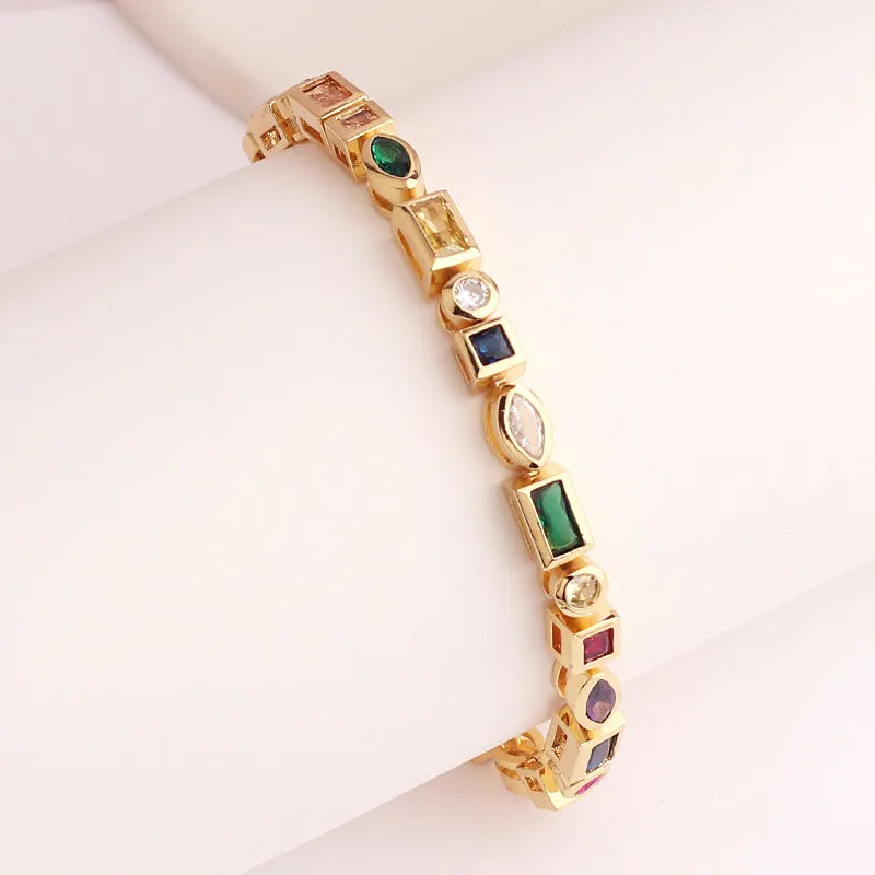 Luxurious Women Quadrilateral Ellipse Round Geometric Copper Electroplating Bracelets