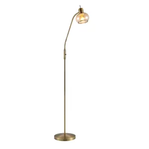 Marbell Antique Brass with Amber Glass Retro Classic Floor Lamp