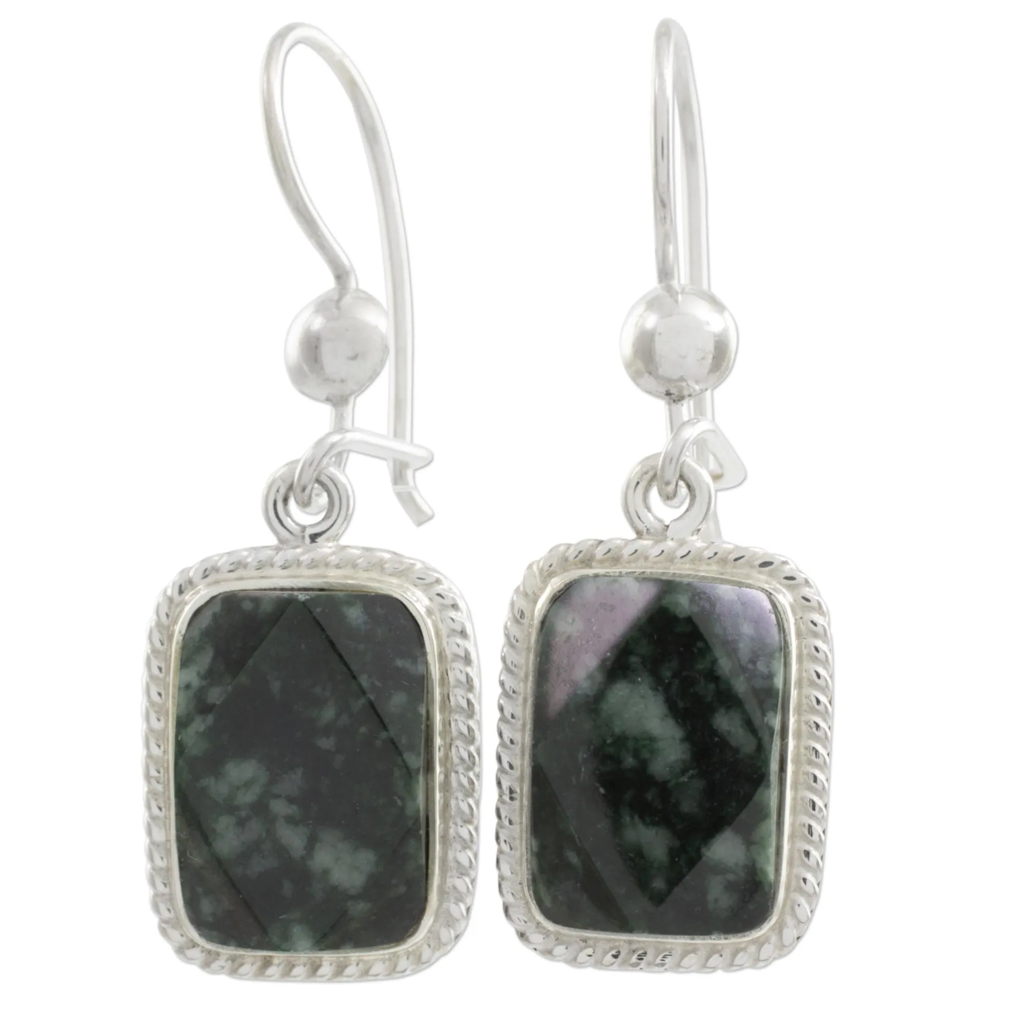 Maya Forest Princess Artisan Crafted Jade and Sterling Silver Earrings