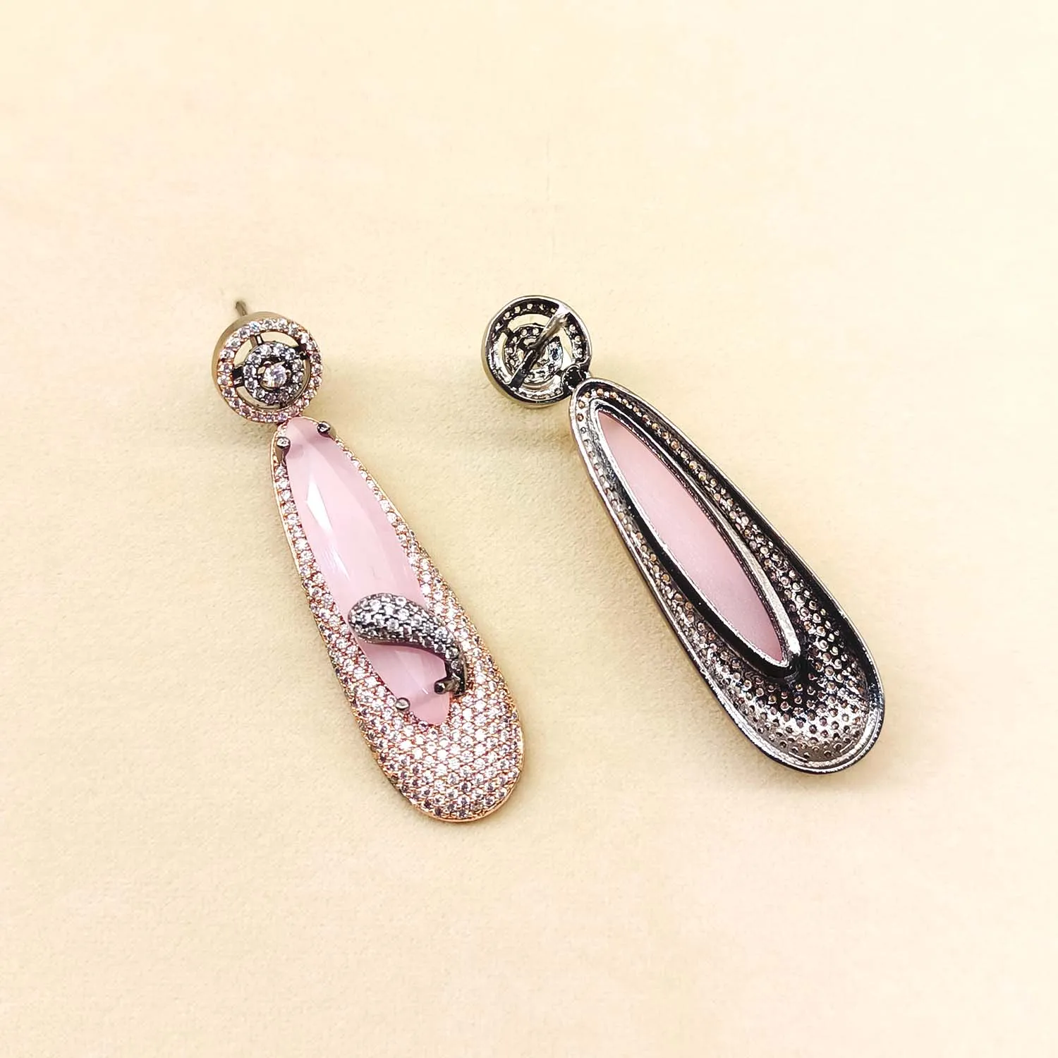 Mayuri Diamond Work Baby Pink Victorian Earrings