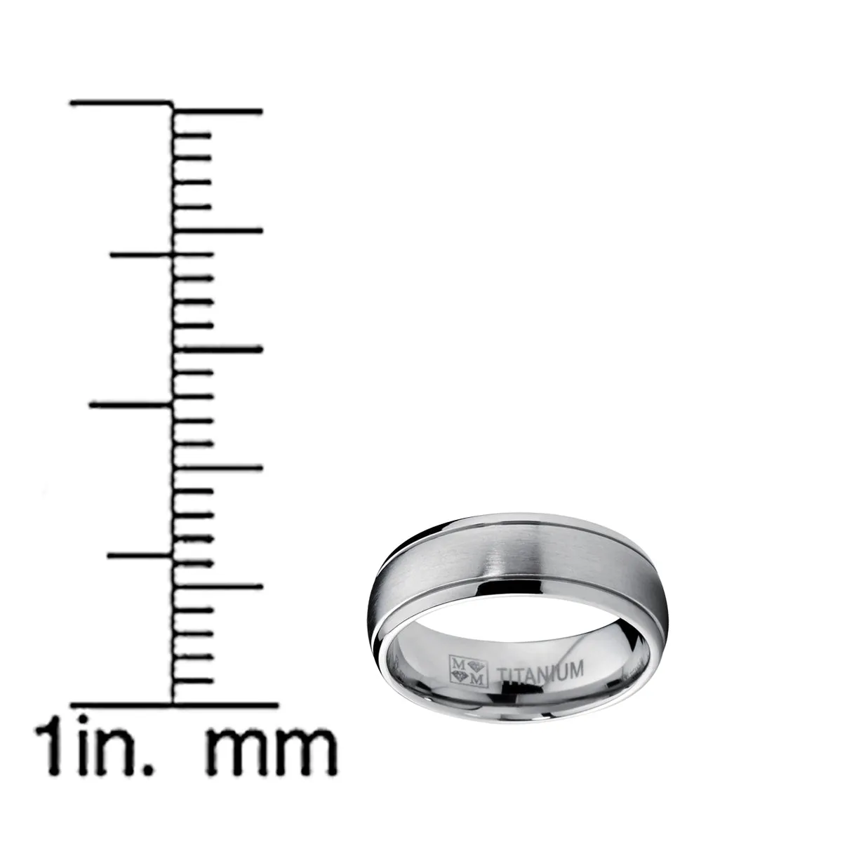 Men's 7 MM High Polish / Matte Finish Titanium ring with Grooves sizes 6 to 13