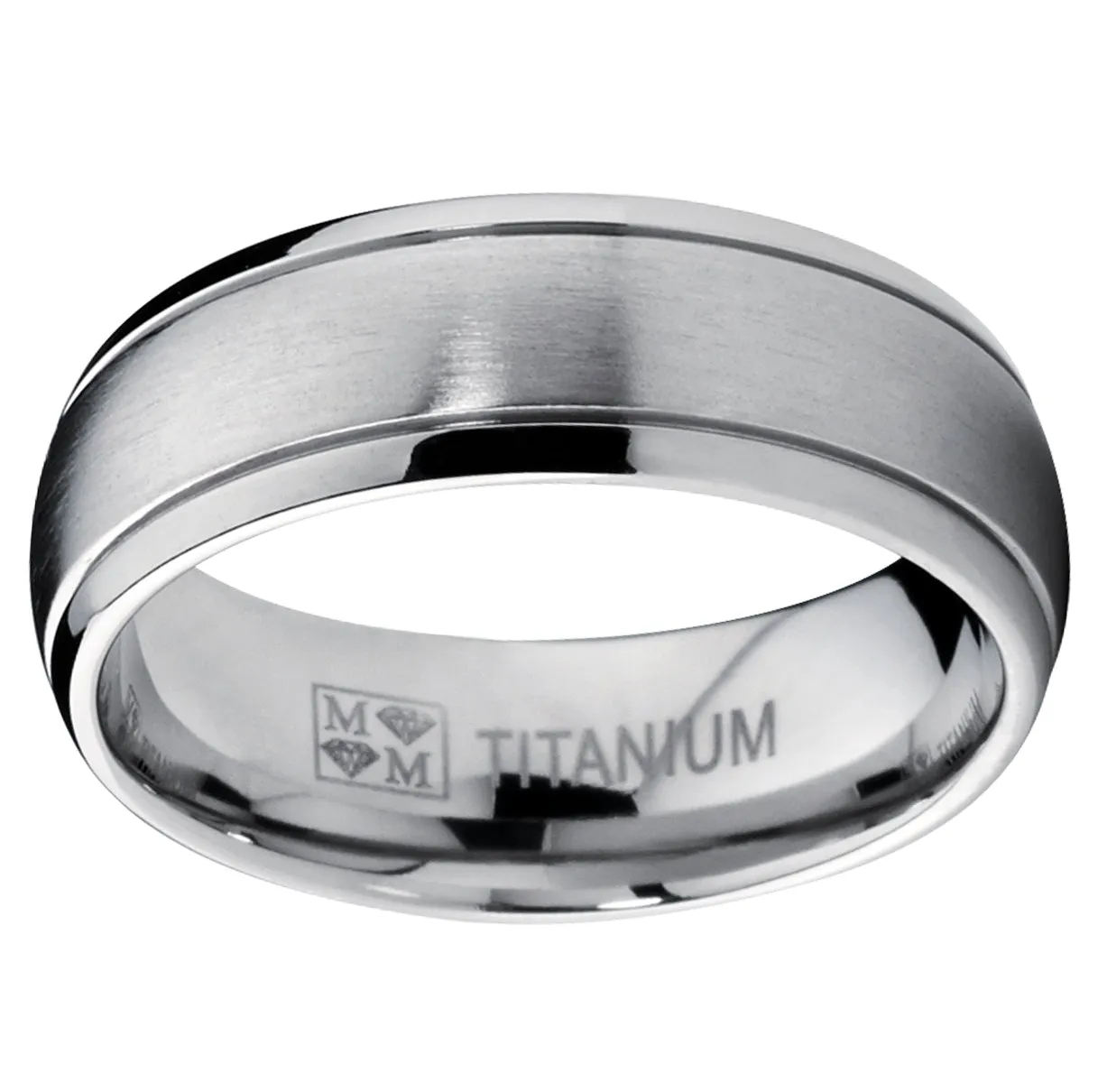 Men's 7 MM High Polish / Matte Finish Titanium ring with Grooves sizes 6 to 13