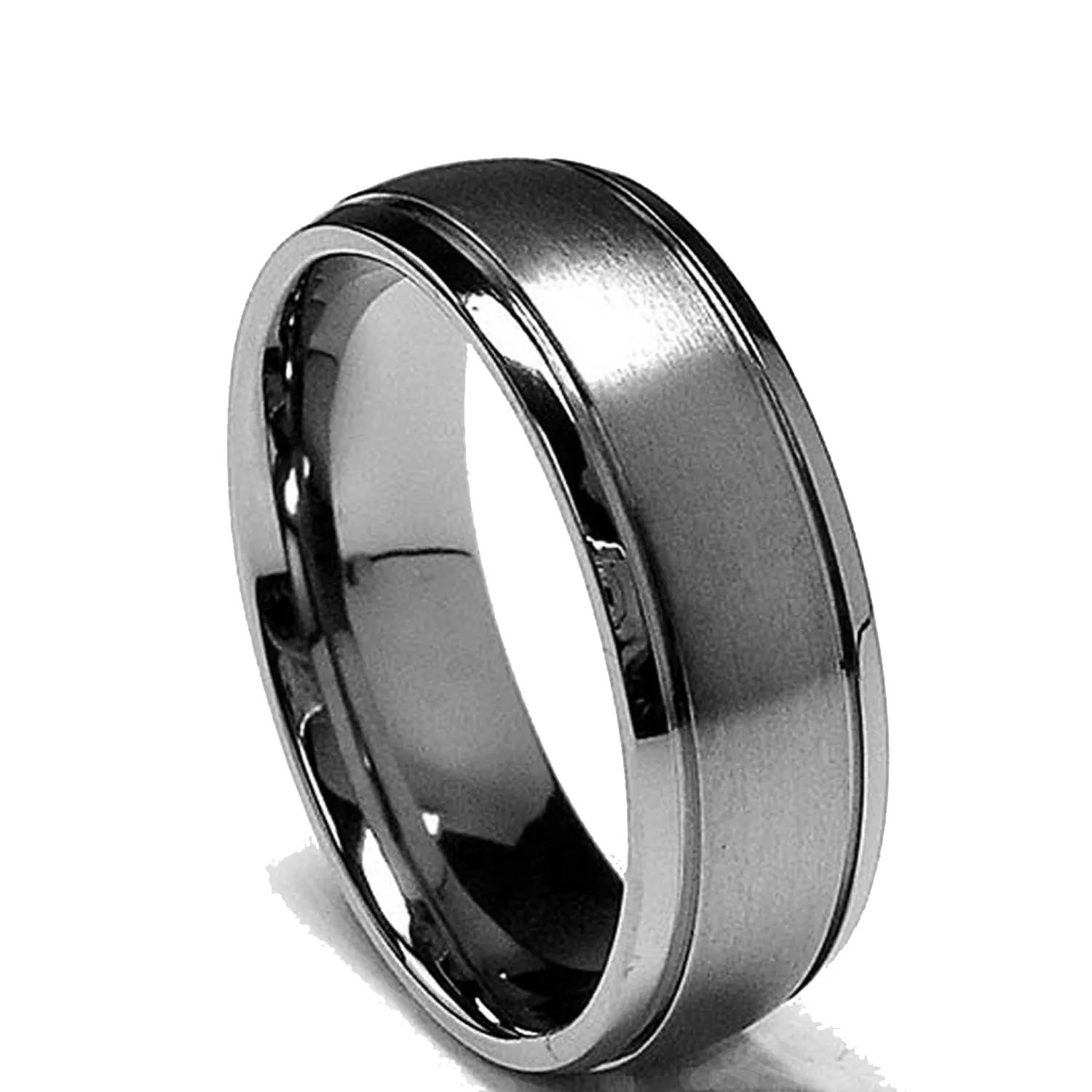 Men's 7 MM High Polish / Matte Finish Titanium ring with Grooves sizes 6 to 13