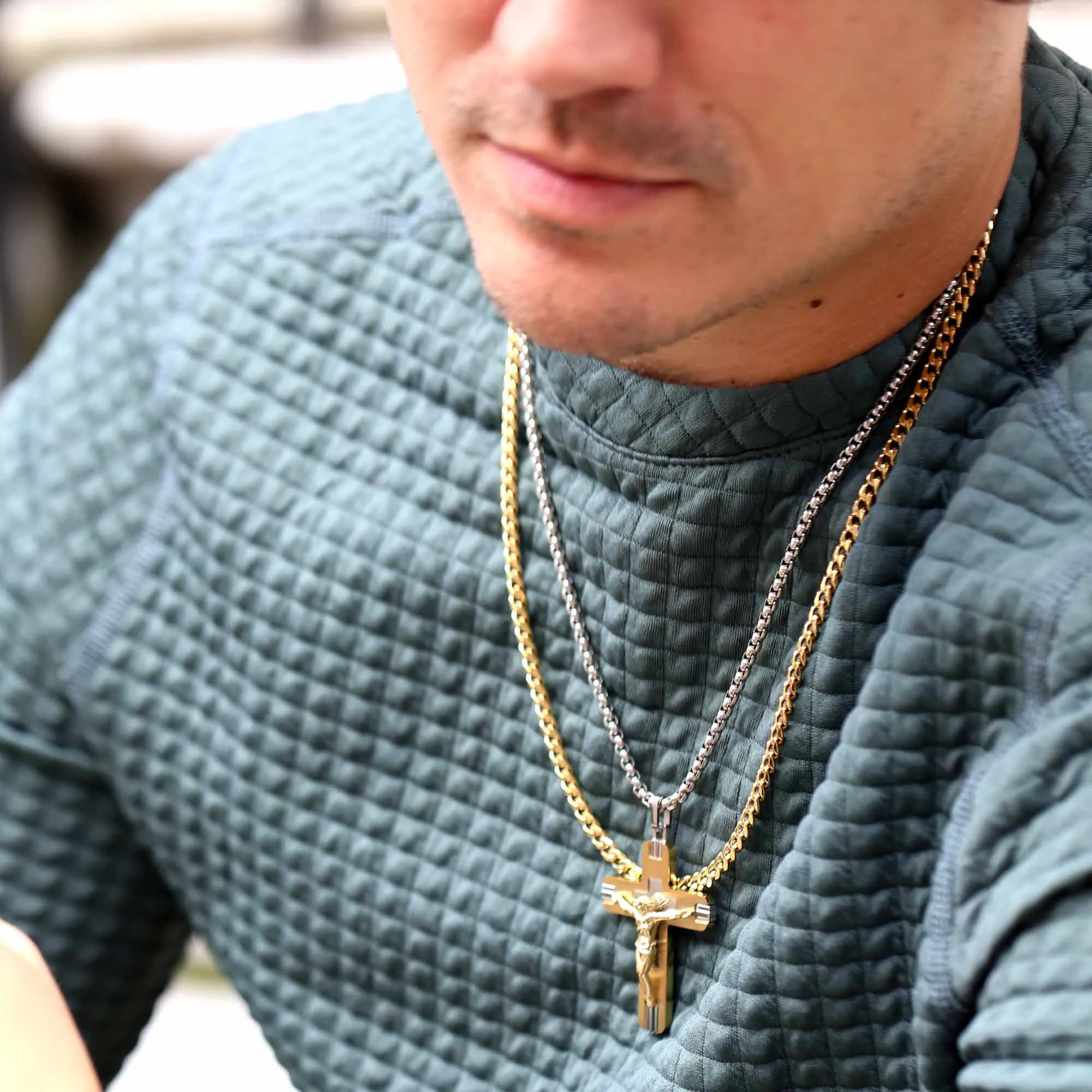 Mercy Stainless Steel and Gold Ion-Plated Cross Necklace