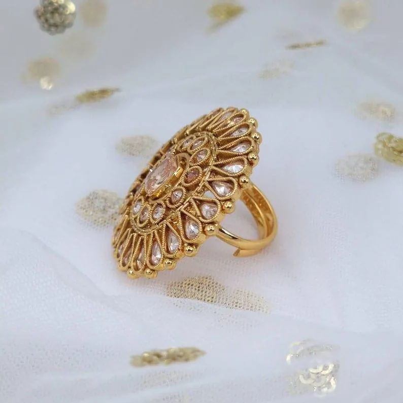 Mia Polki Mandala Statement Ring - Golden