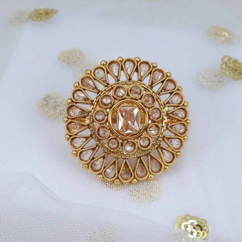 Mia Polki Mandala Statement Ring - Golden