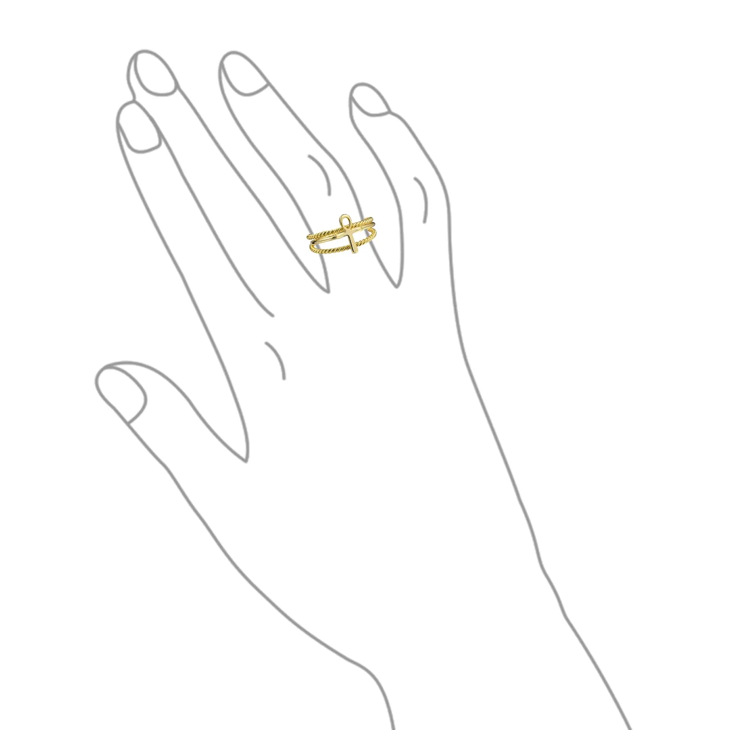 Minimalist Silver Ring Set: 14K Gold Plated Ankh Cross Stackable Bands