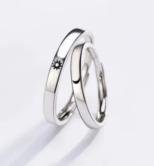 Minimalist Silver Sun Moon Adjustable Ring - Couple Engagement Jewelry