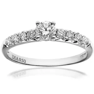 Naava 18ct White Gold Shoulder Set Engagement Ring, IJ/I Certified Diamonds, Round Brilliant