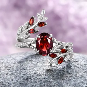 Natural Star Cut Red Garnet Ring Set- Sterling Silver