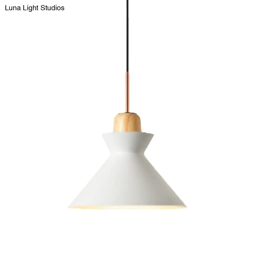 Nordic Conic Hanging Lamp: Stylish Metal and Wood Pendant Lighting (Grey/White) for Living Room