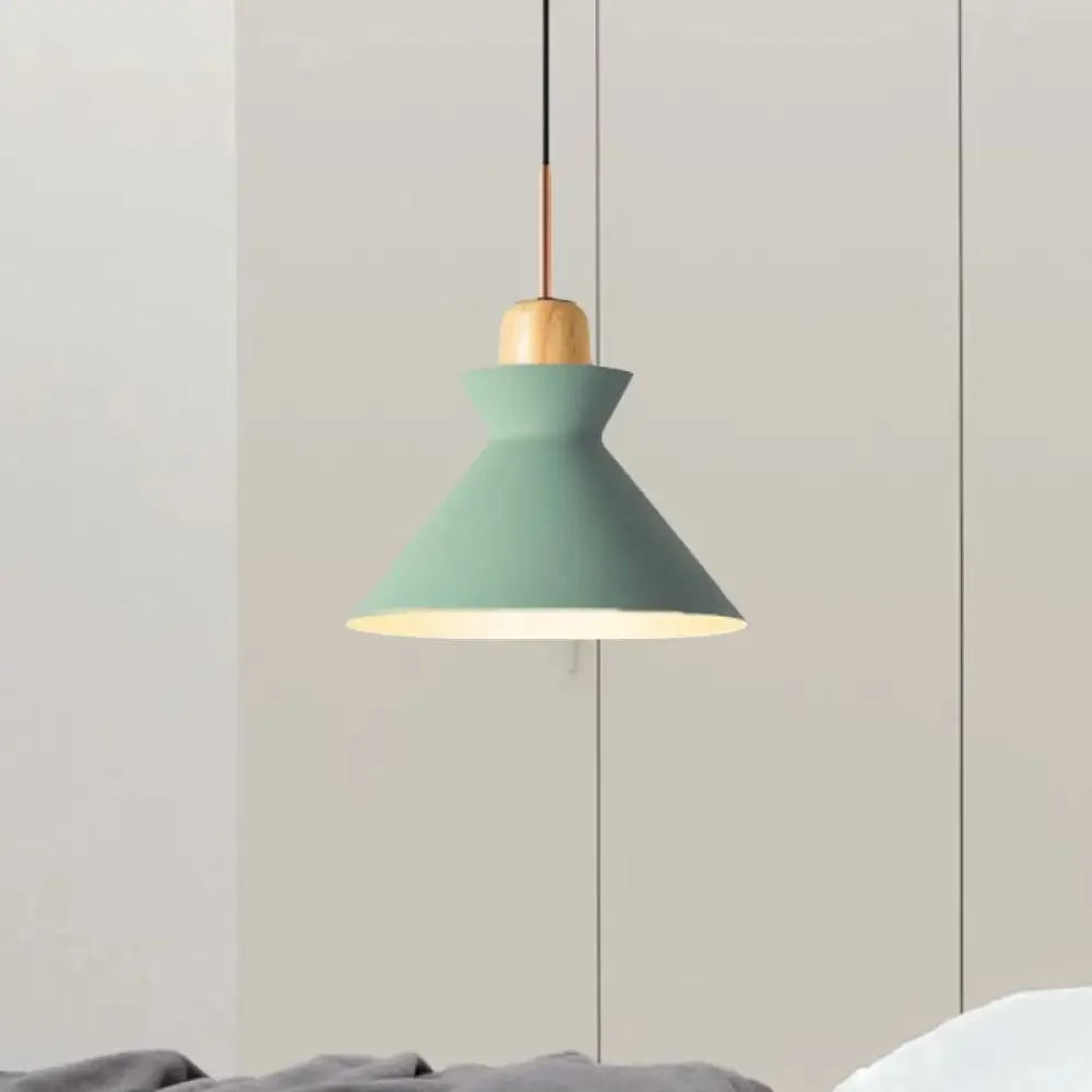 Nordic Conic Hanging Lamp: Stylish Metal and Wood Pendant Lighting (Grey/White) for Living Room