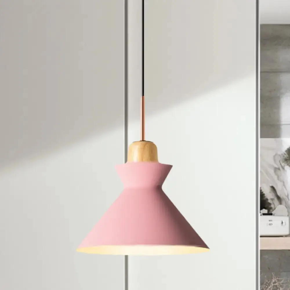 Nordic Conic Hanging Lamp: Stylish Metal and Wood Pendant Lighting (Grey/White) for Living Room