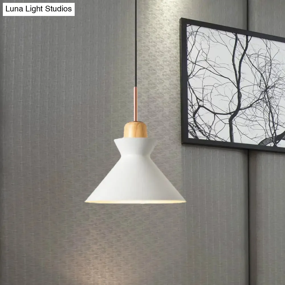 Nordic Conic Hanging Lamp: Stylish Metal and Wood Pendant Lighting (Grey/White) for Living Room