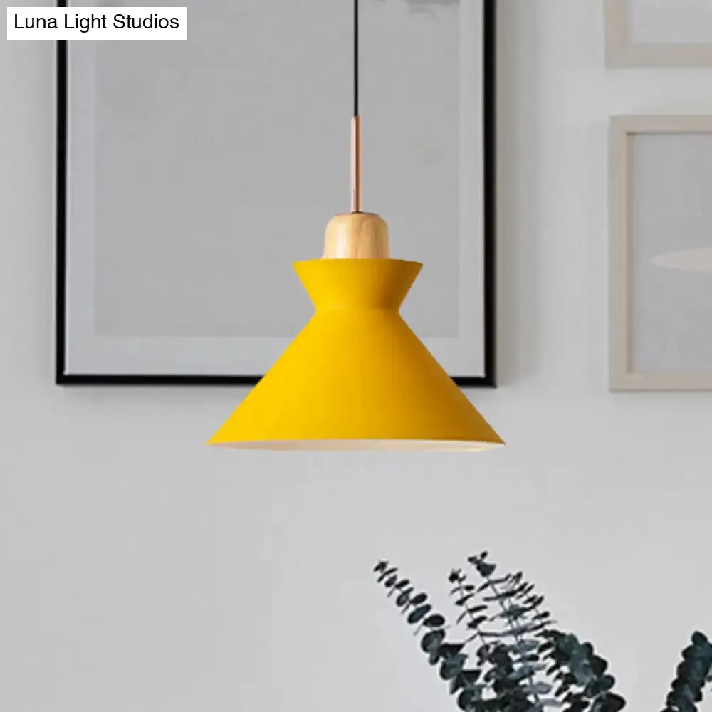 Nordic Conic Hanging Lamp: Stylish Metal and Wood Pendant Lighting (Grey/White) for Living Room