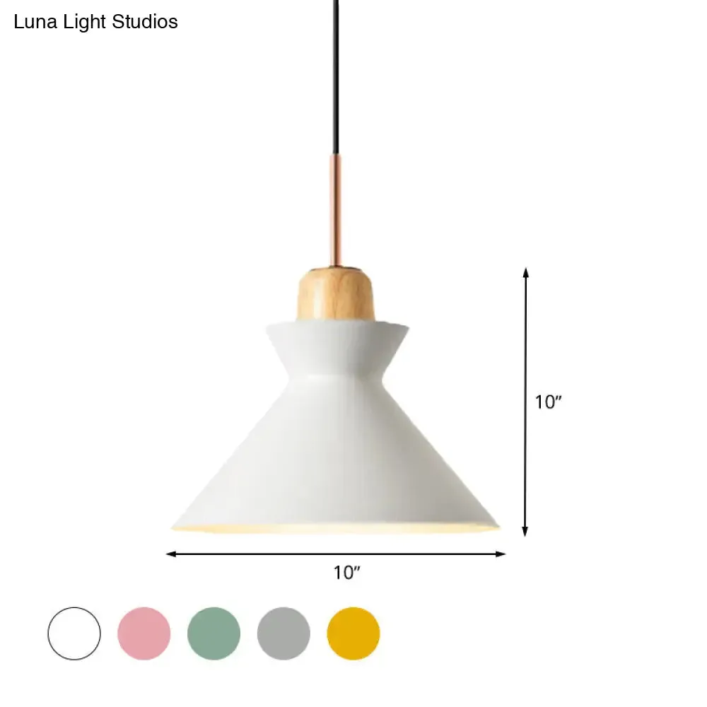 Nordic Conic Hanging Lamp: Stylish Metal and Wood Pendant Lighting (Grey/White) for Living Room