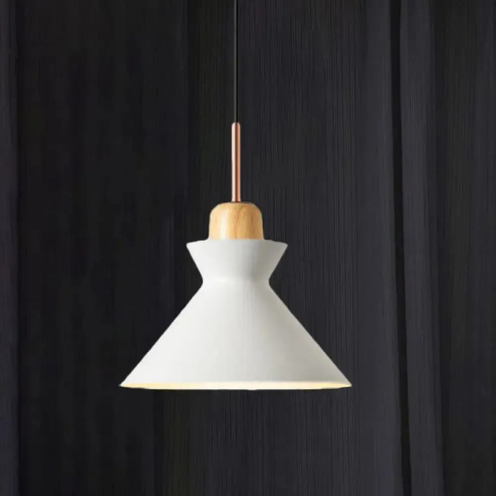 Nordic Conic Hanging Lamp: Stylish Metal and Wood Pendant Lighting (Grey/White) for Living Room