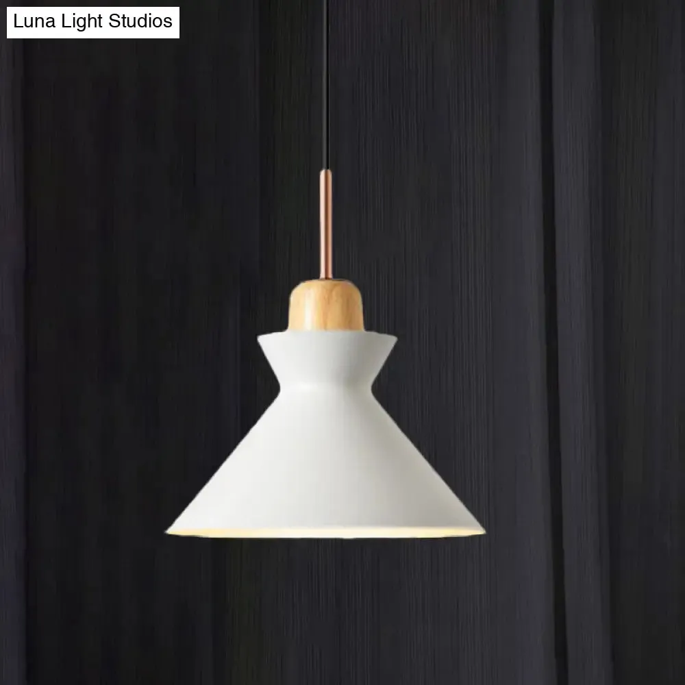 Nordic Conic Hanging Lamp: Stylish Metal and Wood Pendant Lighting (Grey/White) for Living Room