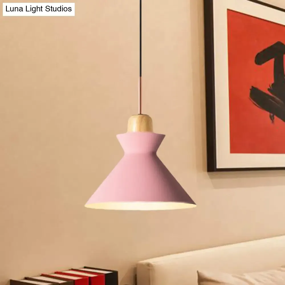 Nordic Conic Hanging Lamp: Stylish Metal and Wood Pendant Lighting (Grey/White) for Living Room