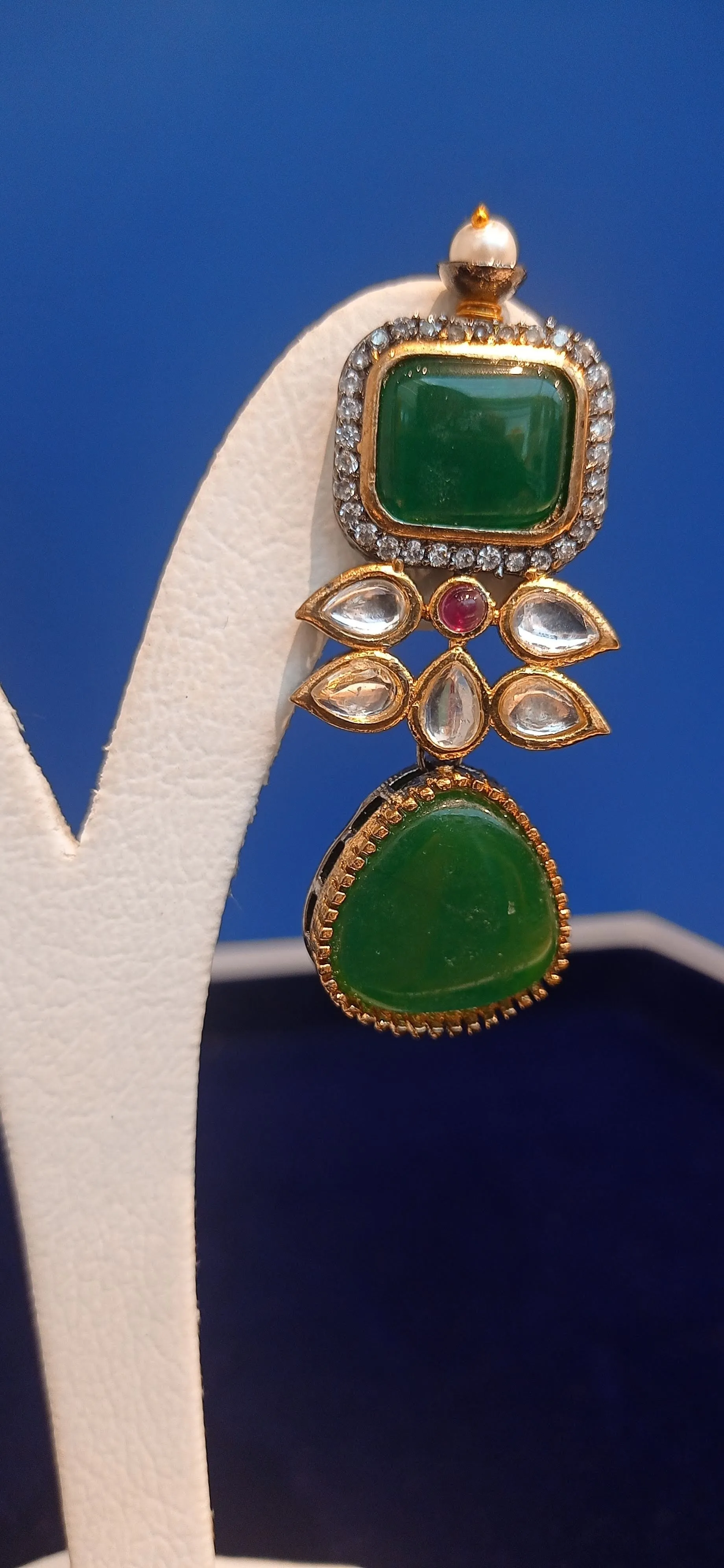 Noreena Green Stone and Kundan Necklace and Earrings Set