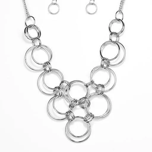 Paparazzi Necklace ~ Ringing Off The Hook - Silver