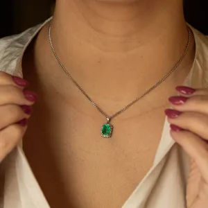 Platinum 1.77 Carat Natural Emerald Diamond Halo Pendant Necklace