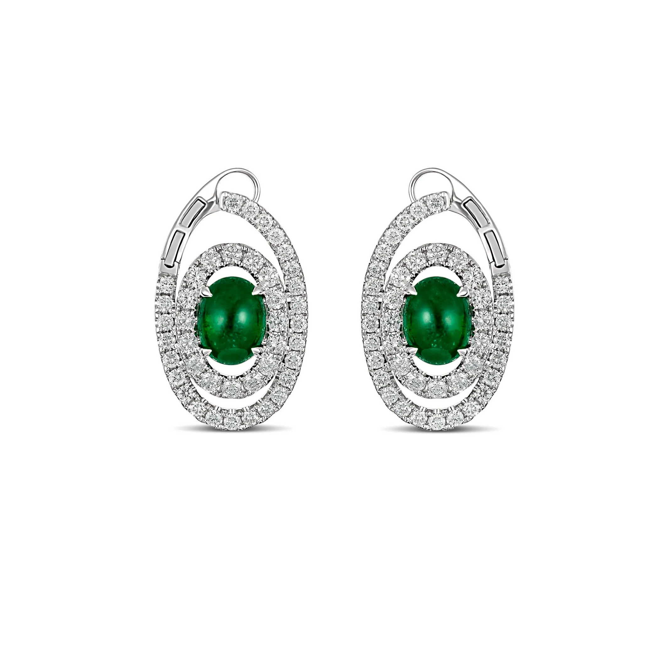 Regal Collection® Oval Cut Emerald Coloured Gemstone and Diamond Earrings | White Gold