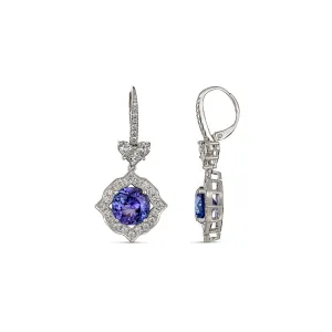 Regal Collection® Round Brilliant Cut Tanzanite and Diamond Drop Earrings | White Gold