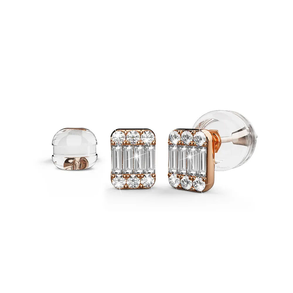 Regal Symmetry Diamond Stud Earrings Encased in 18k Rose Gold