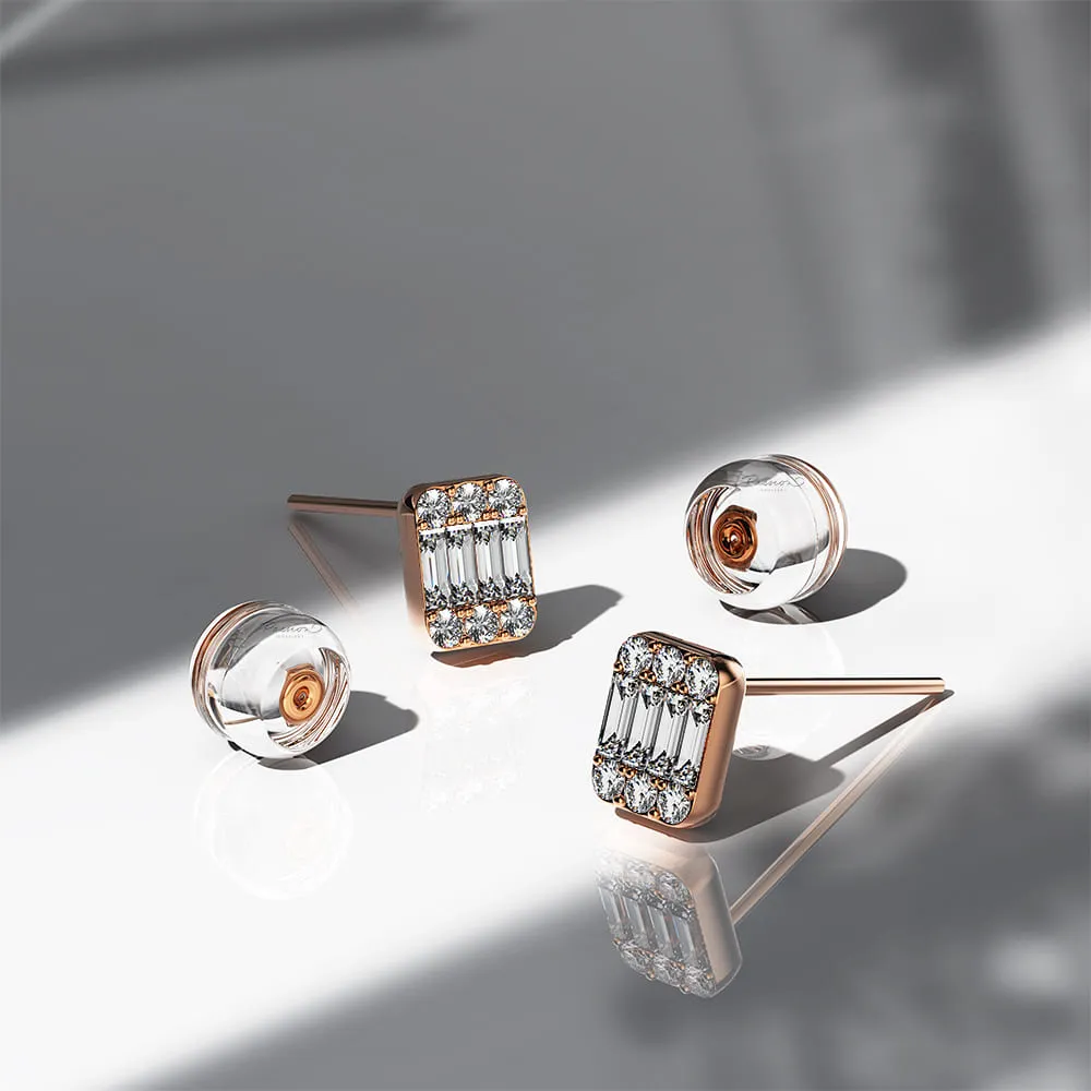 Regal Symmetry Diamond Stud Earrings Encased in 18k Rose Gold