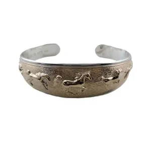 Rosey Galloping Horses Cuff Bracelet 14k Gold on Sterling Silver