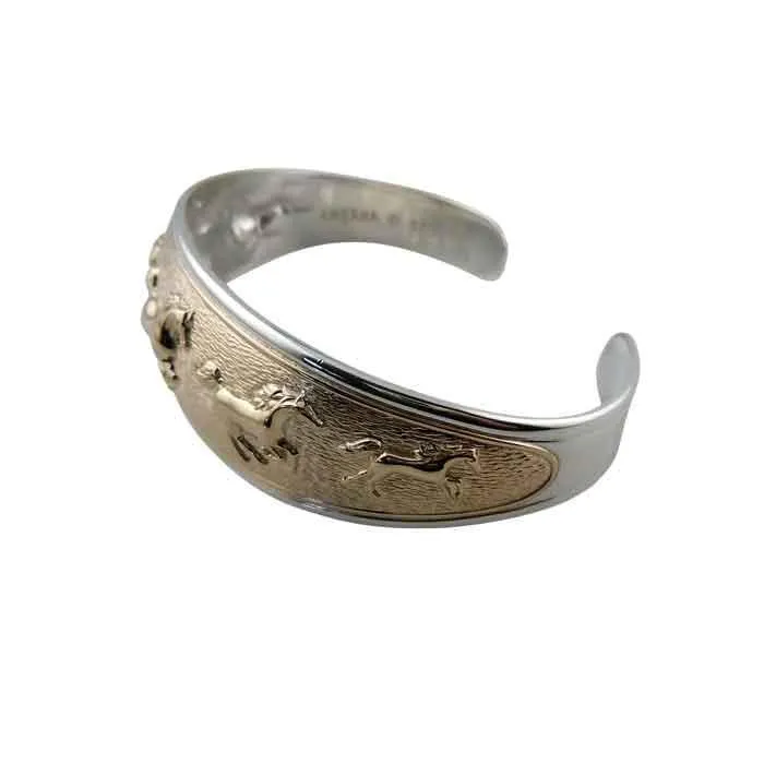 Rosey Galloping Horses Cuff Bracelet 14k Gold on Sterling Silver