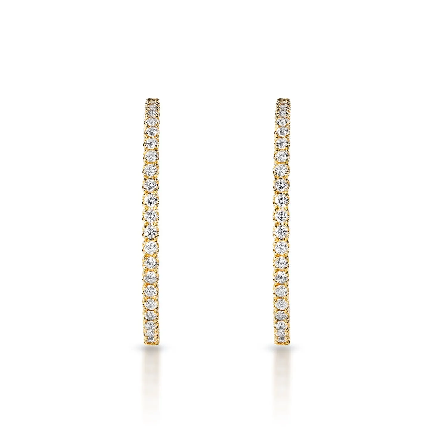 Shayna 3 Carat Diamond Hoop Slim Round Brilliant Earrings in 14k Yellow Gold