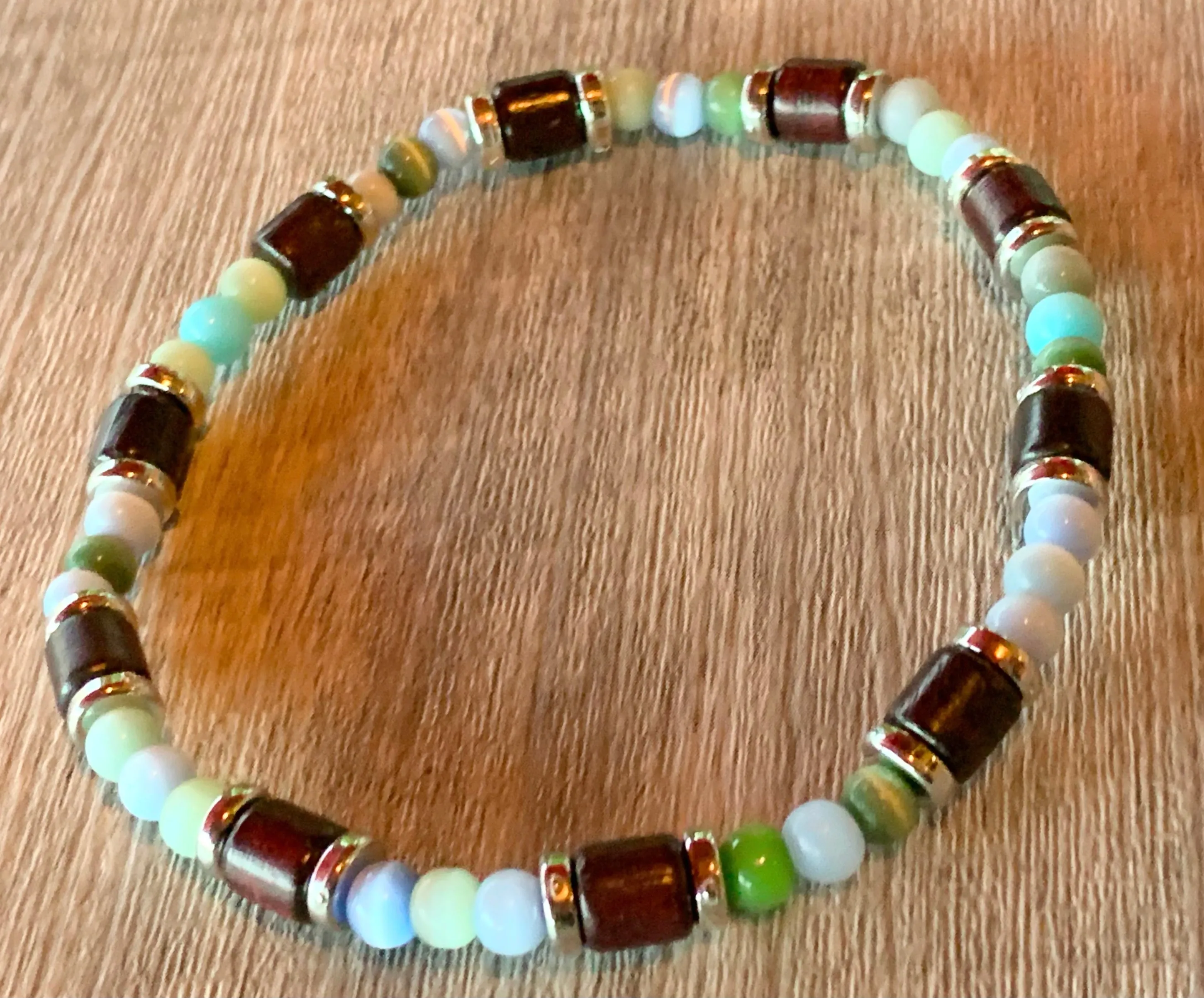 Spencer Handmade Cats Eye and Wood Expandable Bracelet/ Anklet