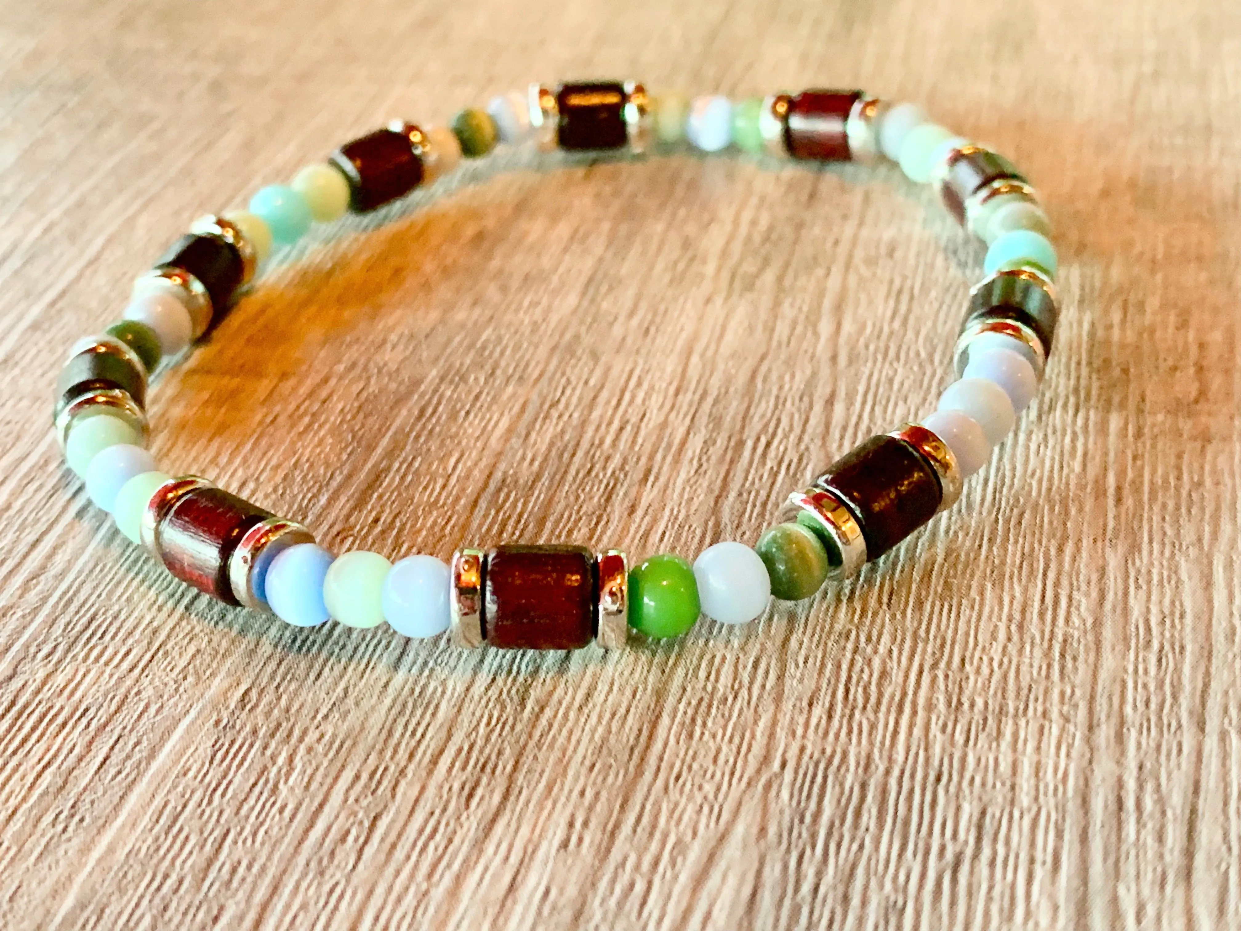 Spencer Handmade Cats Eye and Wood Expandable Bracelet/ Anklet