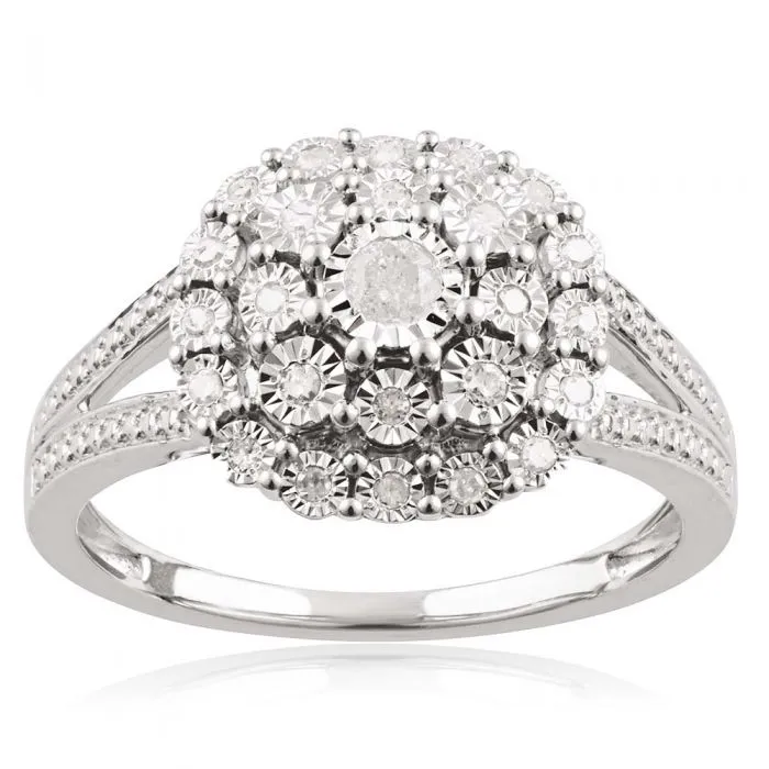 Sterling Silver 1/5 Carat Diamond Ring with 25 Brilliant Diamonds