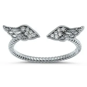 Sterling Silver and CZ Angel Wings Ring