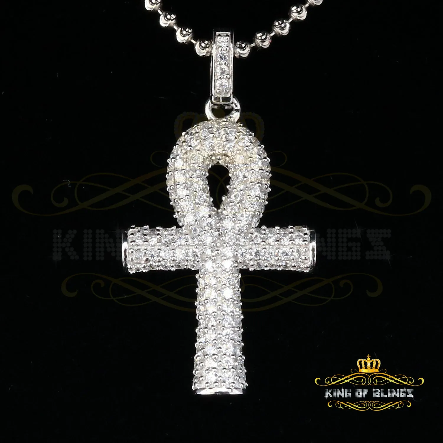 Sterling Silver ANKH Shape Beautiful Fancy Pendant White 1.85ct Cubic Zirconia