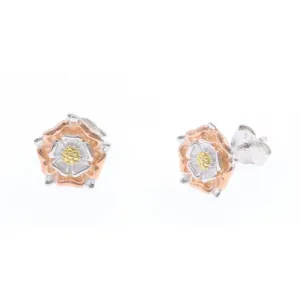 Sterling Silver Rose Gold Plated Royal Rose Stud Earrings ERLE013