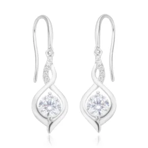 Sterling Silver with Round Brilliant Cut White Cubic Zirconia Drop Earrings