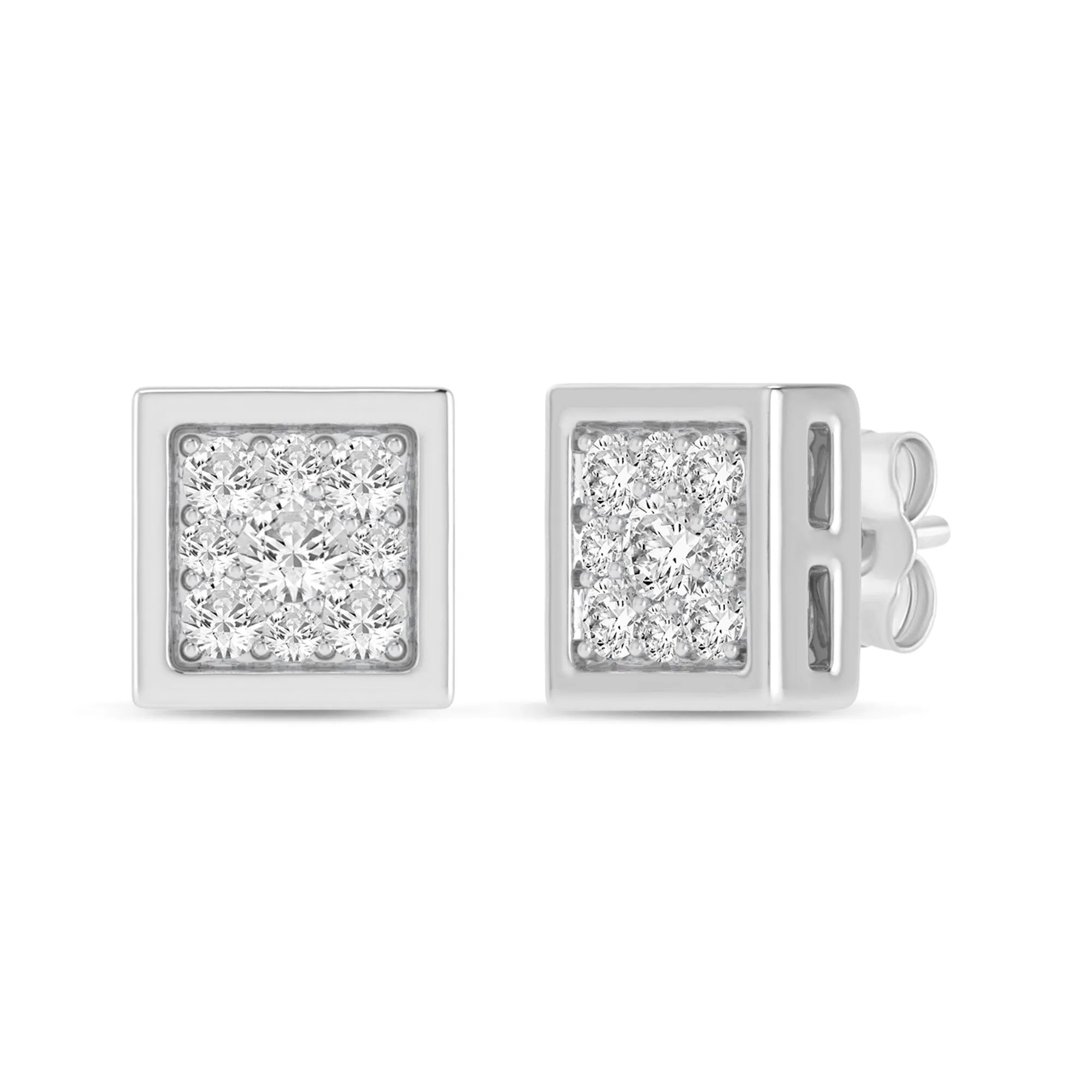 Surround Square Look Stud Earrings with 1/4ct of Diamonds in 9ct White Gold