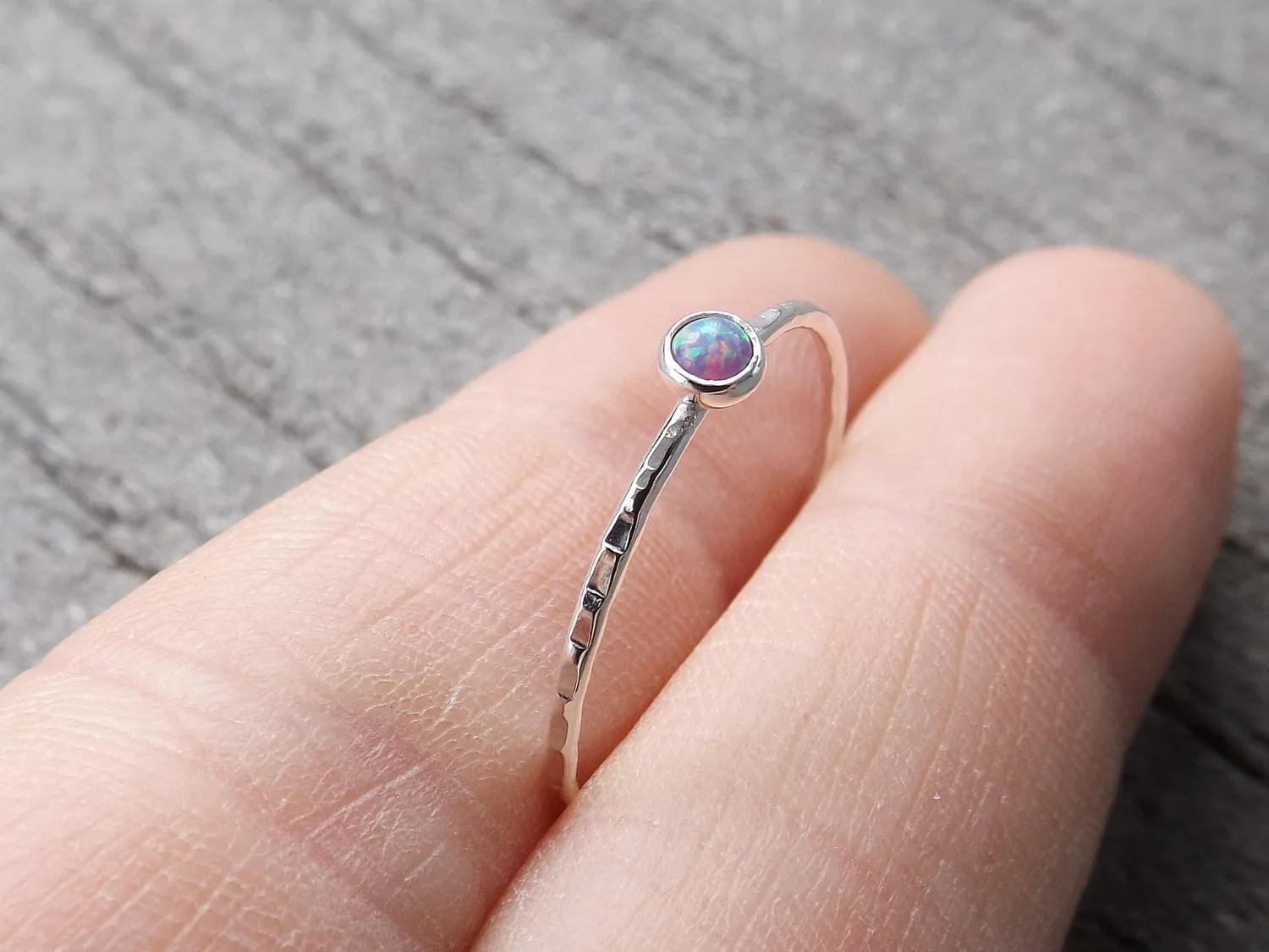 Textured Opal Stacking Ring,Slim Ring,Stacking Gemstone Ring,Customizable Rings,Textured Rings,Wisper Gemstone Rings,Gift,Purple Opal