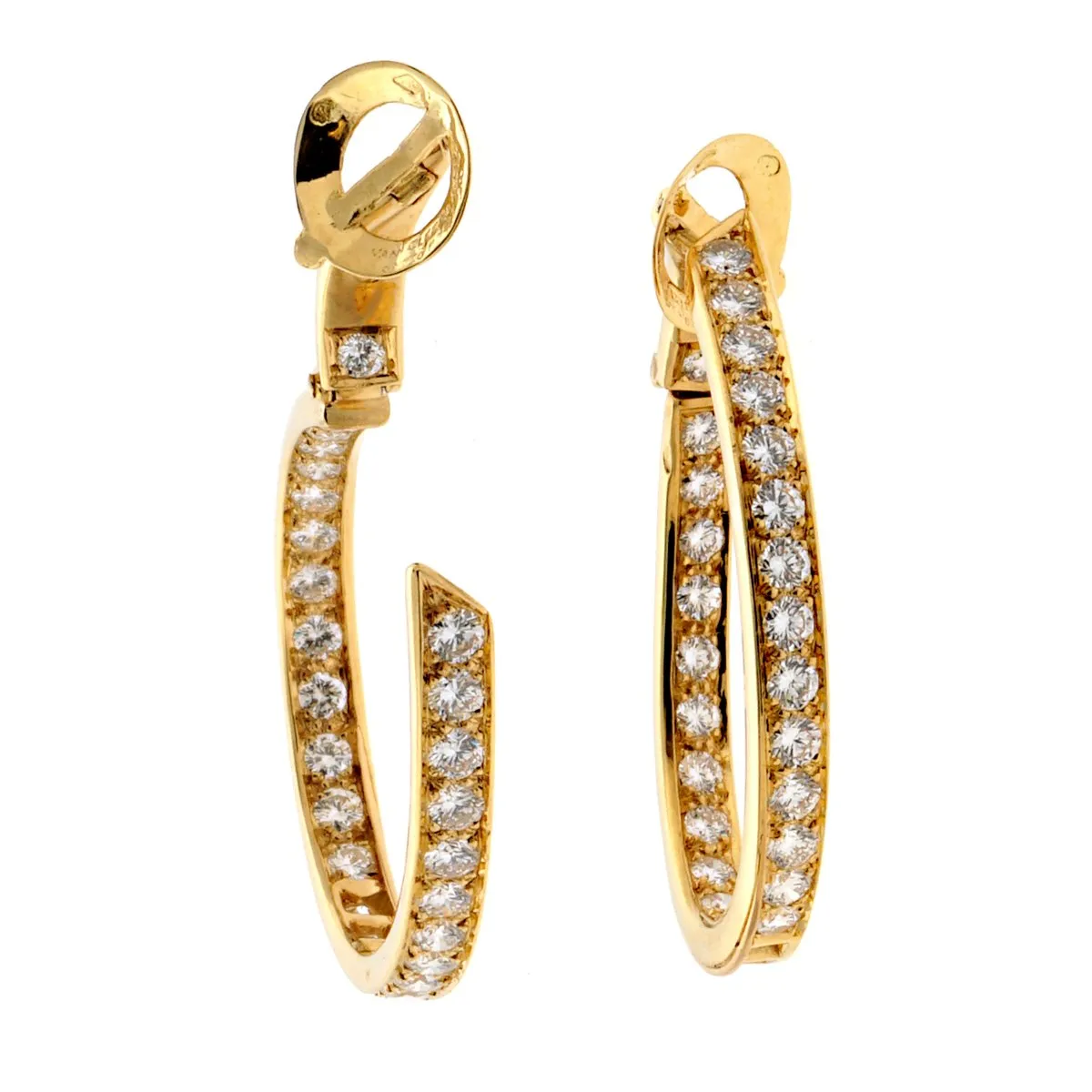 Van Cleef Arpels Diamond Hoop 18k Yellow Gold Earrings