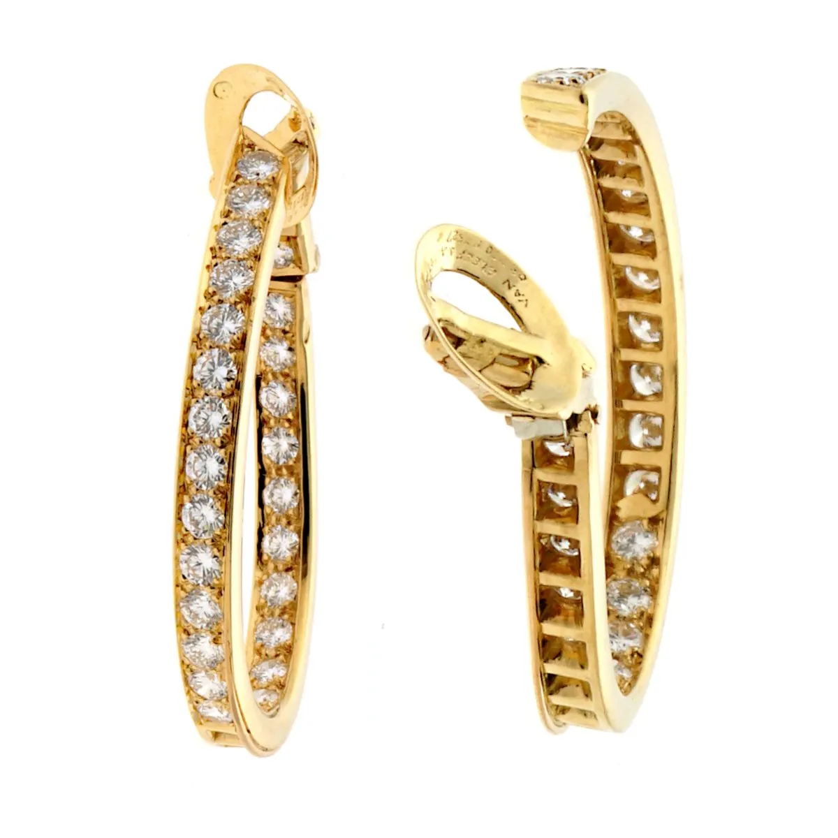 Van Cleef Arpels Diamond Hoop 18k Yellow Gold Earrings